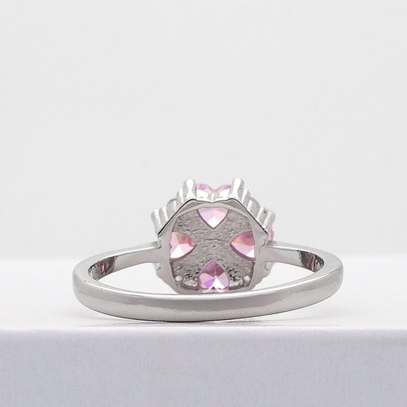Pink 4 Leaf Clover Cubic Zirconia Ring, Sterling Silver Stamped 925, Size 6 - Picture 6 of 10